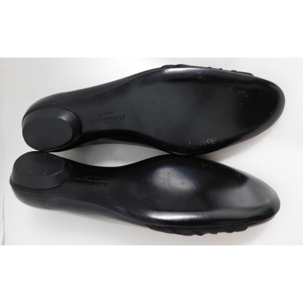 Salvatore Ferragamo Women's Black Leather Slip-On Flats Ribbon Buckle 5 B NEW - Picture 5 of 5